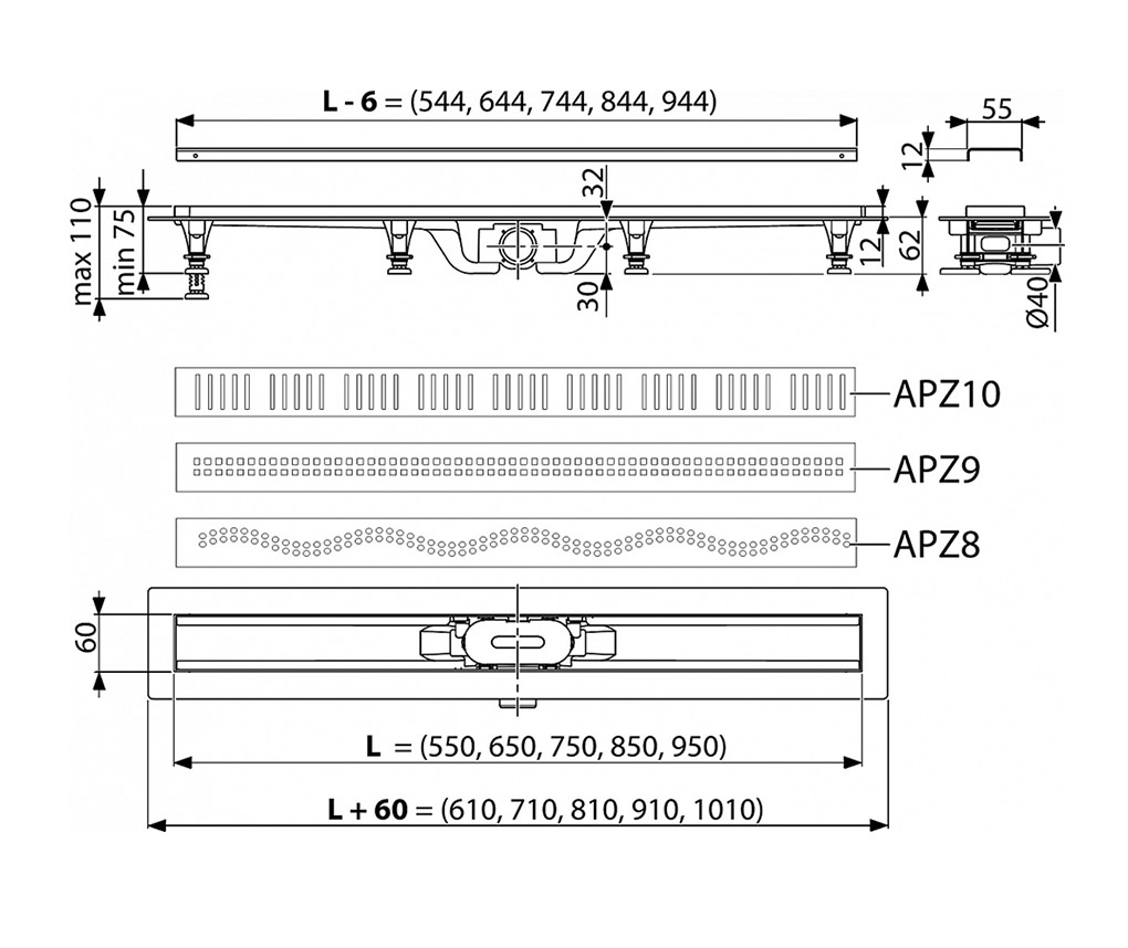������� ����� AlcaPlast Simple � �������� � ������� APZ10-550M