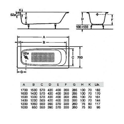 �������� ����� 160x70 Roca Continental 21290200R ��� �������������� ��������