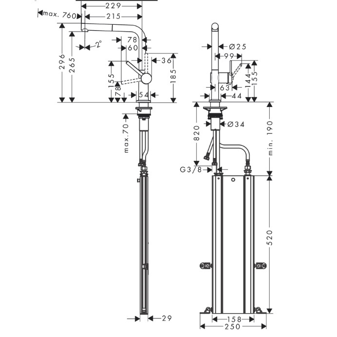 �������� ��������� ������������ 270 � �������� ������� 1 jet Hansgrohe Talis M54 Sbox 72809000