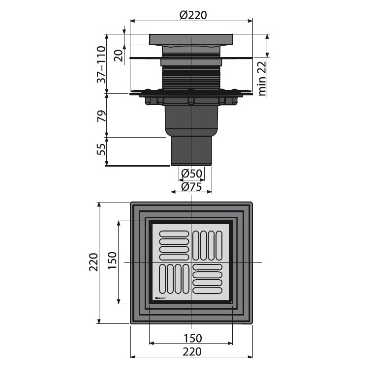 ������� ���� AlcaPlast 150x150/50/75 APV4444