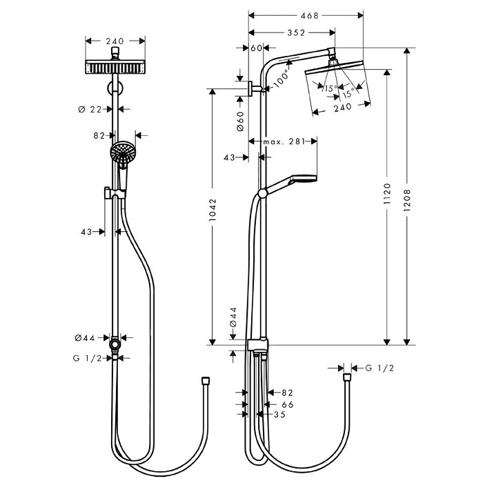 ������� ������� Hansgrohe Crometta S 240 1jet Showerpipe Reno 27270000