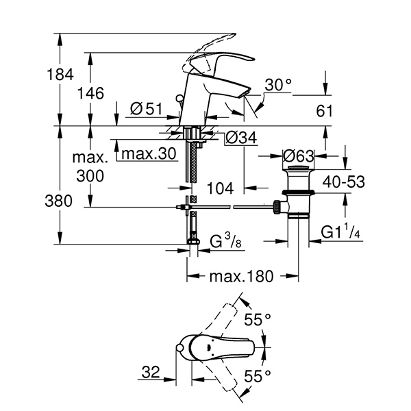 ��������� ��� �������� Grohe Eurosmart New � ������ �������� S-size 33265002