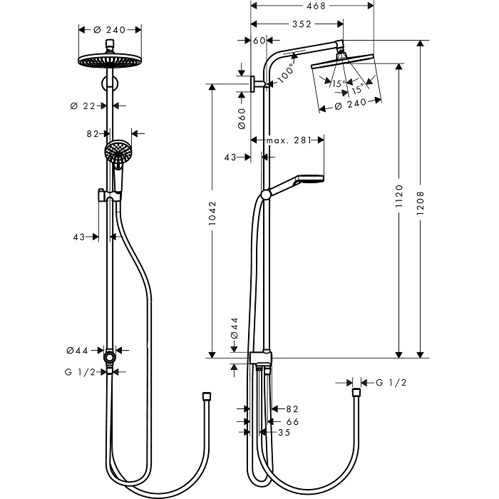 ������� ������� Hansgrohe Crometta E 240 1jet Showerpipe Reno EcoSmart 27289000