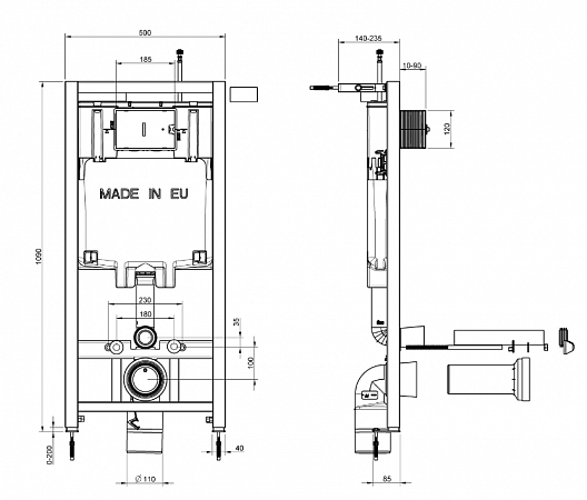 ������ c ������������ Jacob Delafon Patio E21740RU-00 rimless ������� ������ ���������, ������� ����