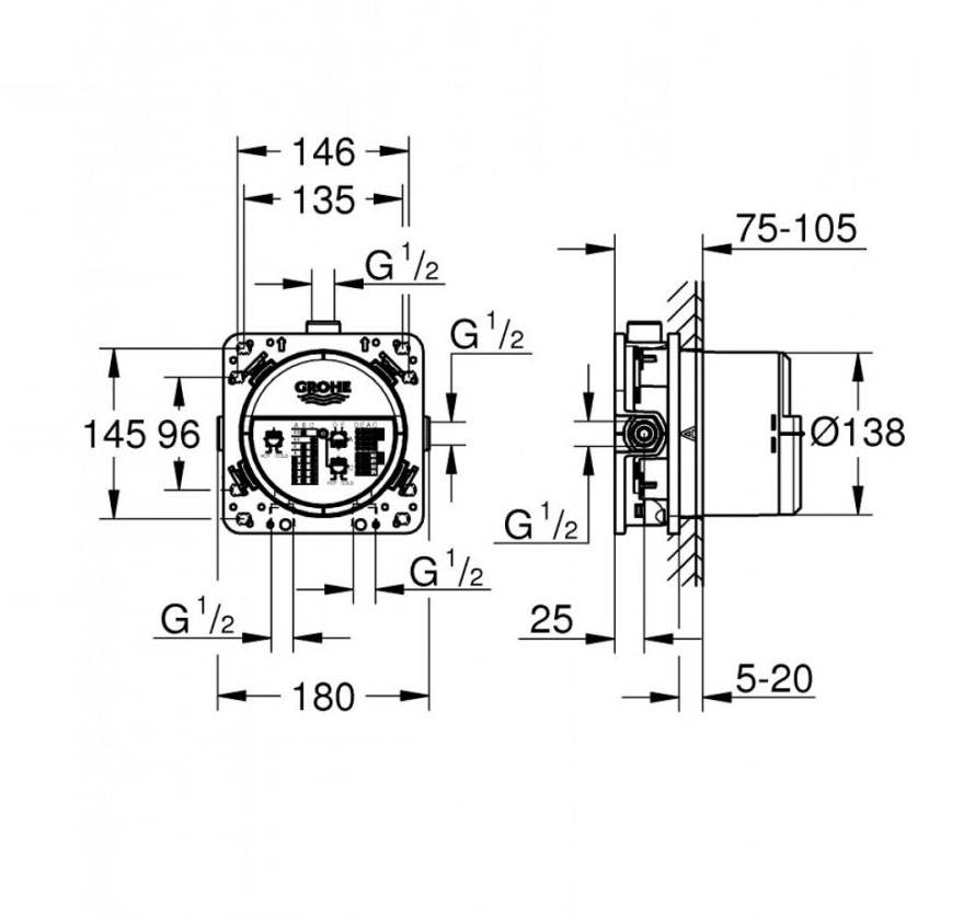 ������������� ������������ ����� GROHE Rapido SmartBox ��� ��������, ���������� � ���������������� ���������� Grohtherm SmartControl 35600000