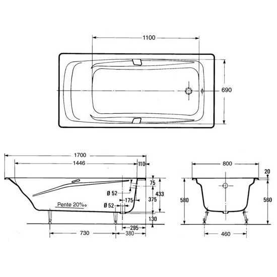 �������� ����� Jacob Delafon Repos 170x80 E2915-00