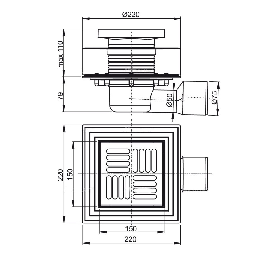 ������� ���� AlcaPlast 150x150/50/75 APV3444