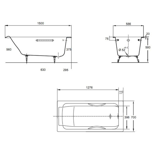 �������� ����� Jacob Delafon Parallel 150x70 E2949-00